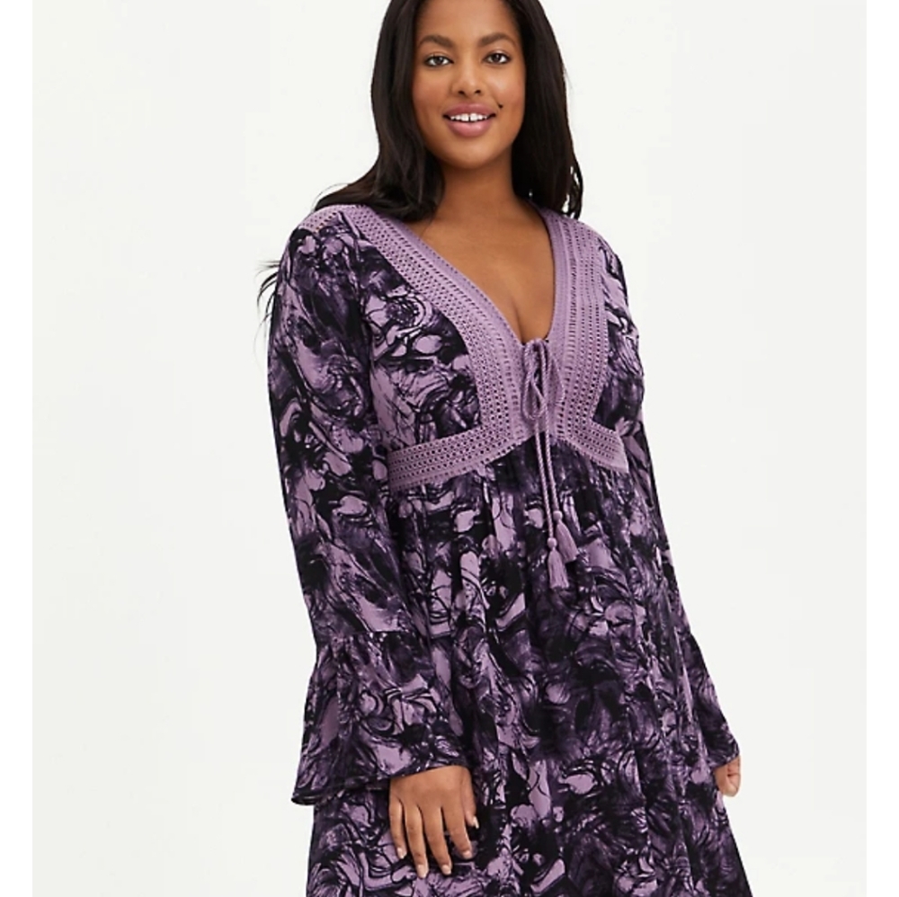 Torrid Lace-Up Skater Dress, Marble Purple, size 2x
